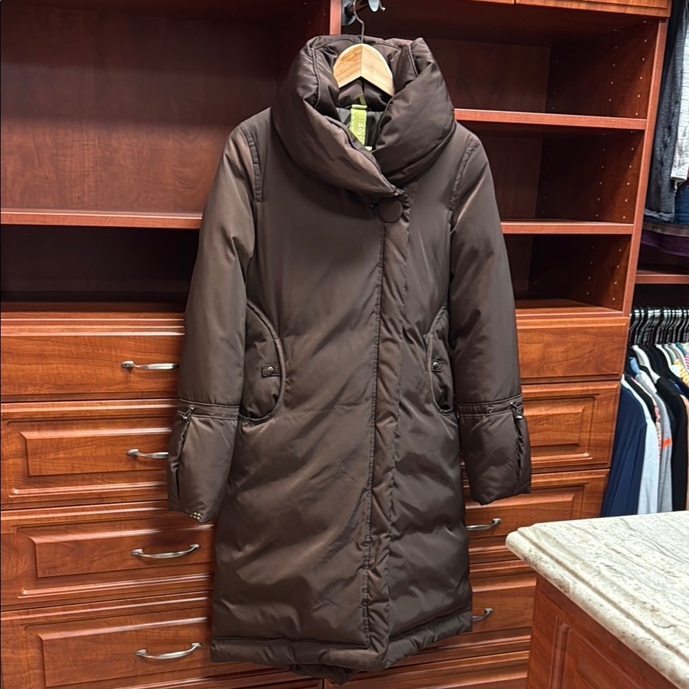 Like New Soia Kyo Dark Brown Long Down Puffer Coat (no hood)